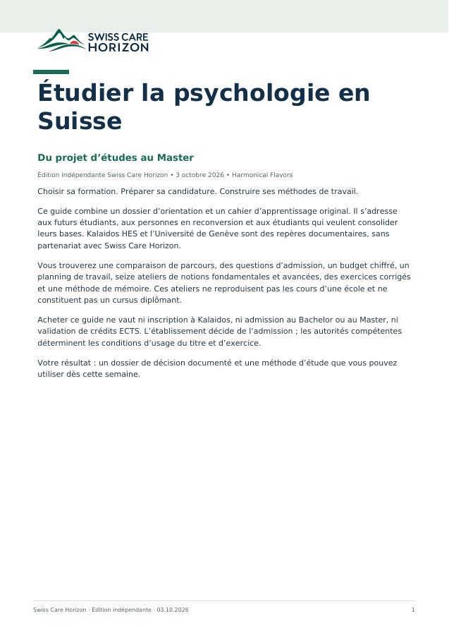 Couverture : Étudier la psychologie en Suisse